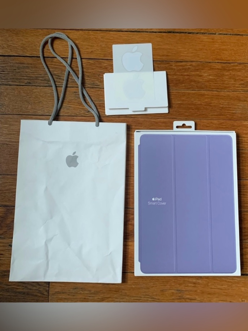 Apple Shopping Paper Bag with Apple Stickers and Empty iPad Smart Cover Box